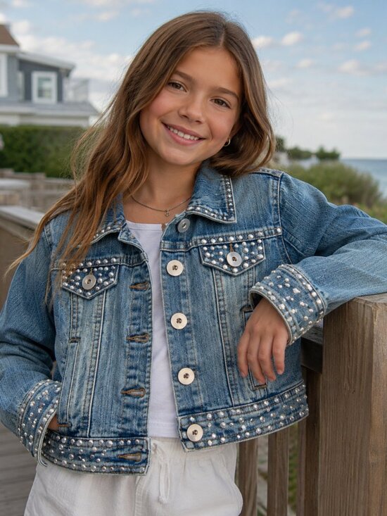 Jou Jou Other - Jou Jou Stylish Blue Denim Kids Jacket with Stud Accents, Size M Kids